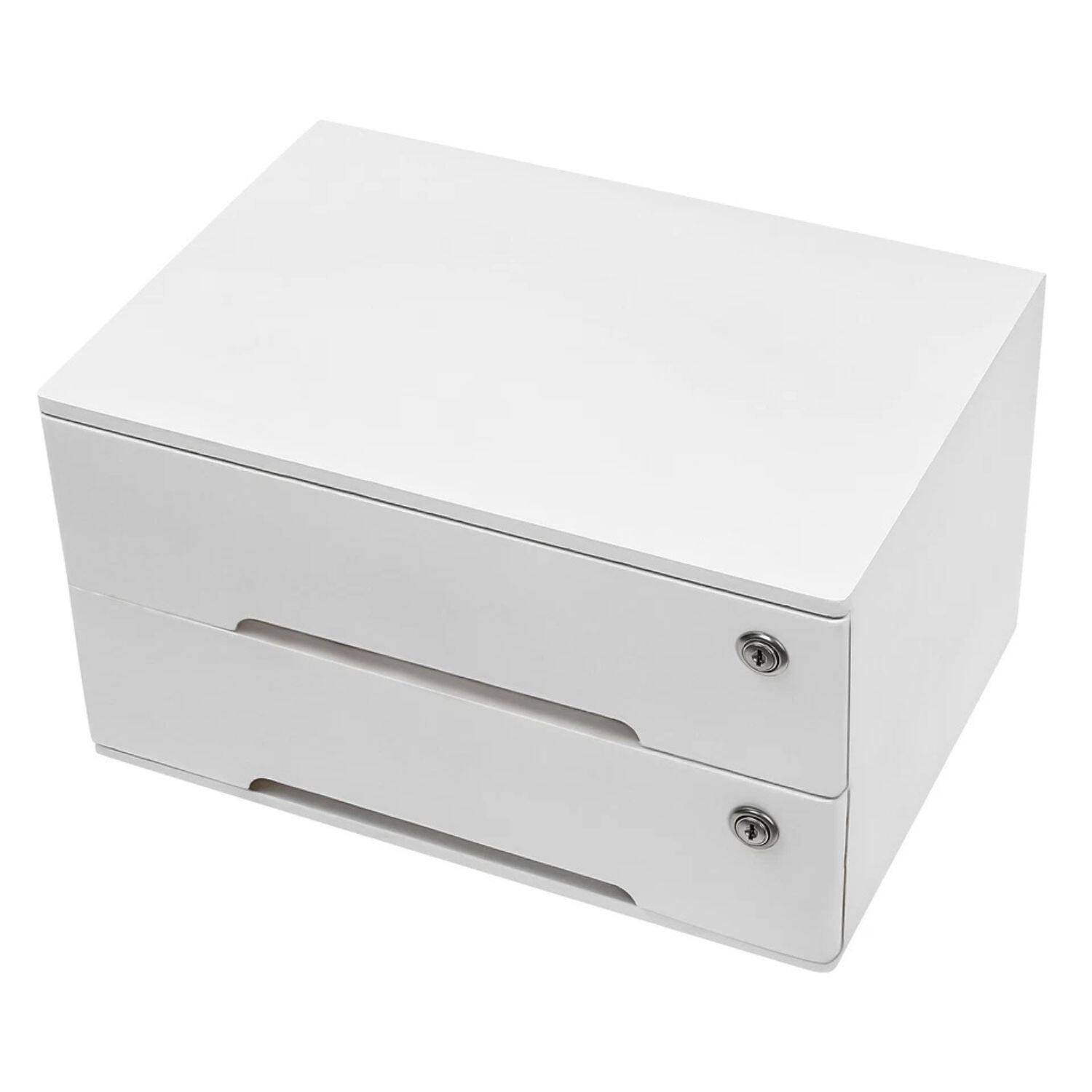 Back. Home Collection - 2-Drawer Wooden Desk Organizer – Desktop Storage Cabinet for Office & Home - White.