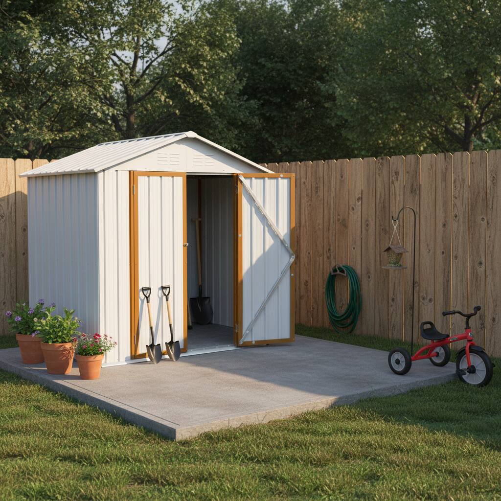 Back. Anysun - 6x4 Ft Metal Outdoor Storage Shed with Apex Roof, White & Yellow Garden Tool Shed for Backyard or Patio - White.