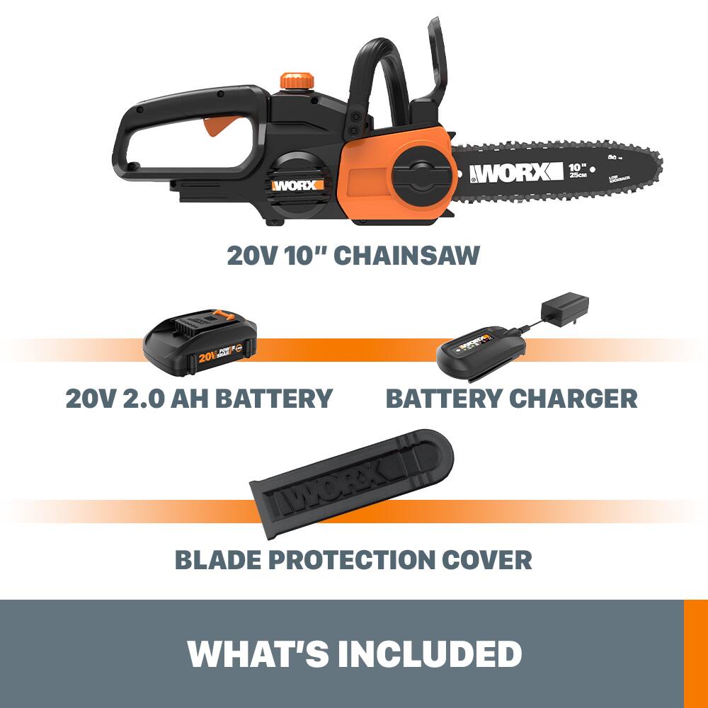 Alt View 13. WORX - WG322 20V 10" Cordless Chainsaw with Auto-Tension (1 x 2.0 Ah Battery and 1 x Charger) - Black.
