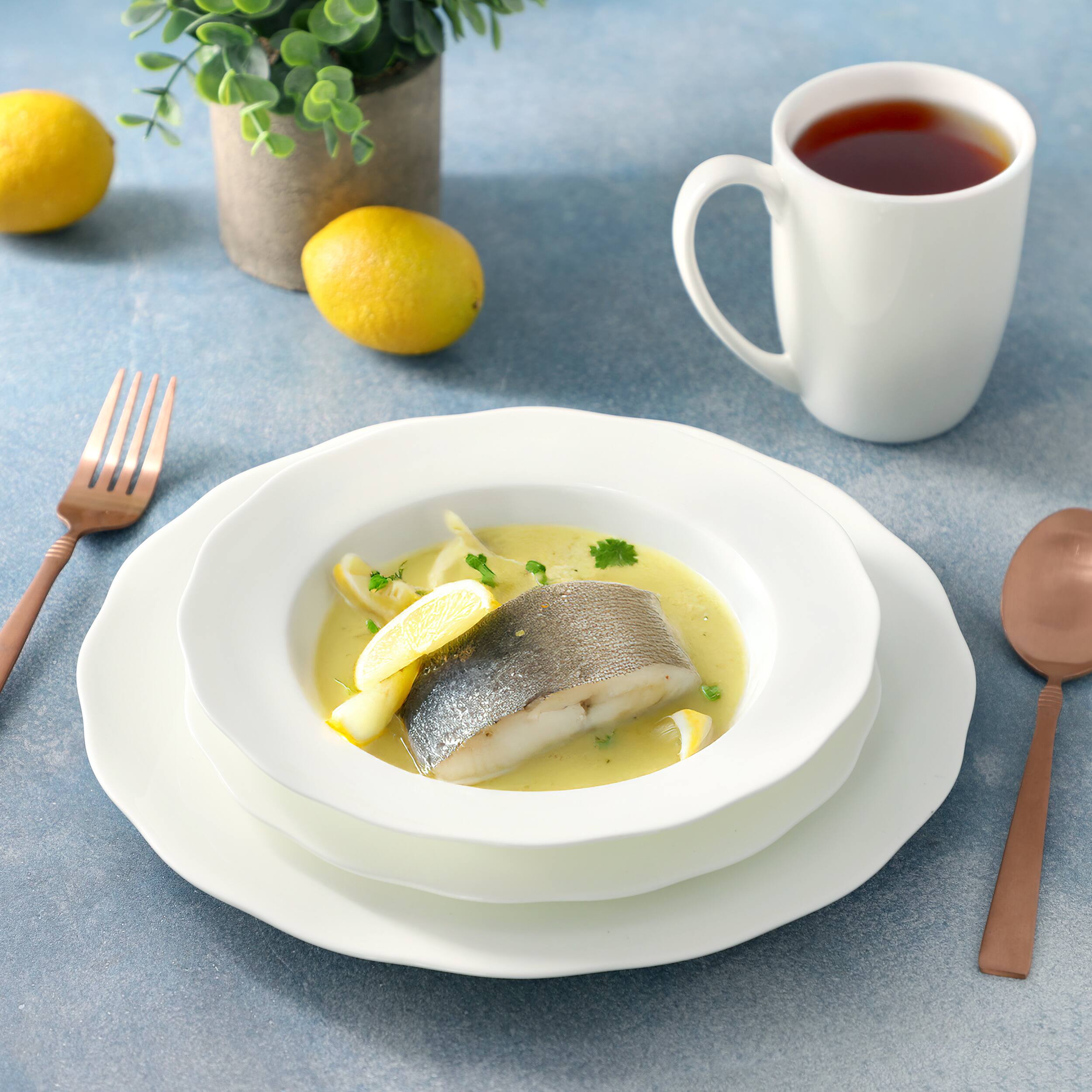 Alt View 4. Meritage - Meritage Eva 16 Piece Wavy Edge Bone China Dinnerware Set in White - White.