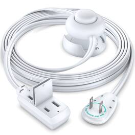 Maximm - 8ft 360° Rotating Flat Plug Extension Cord with on and Off Switch and Cradle, 2 Prong, 3 Outlets - White