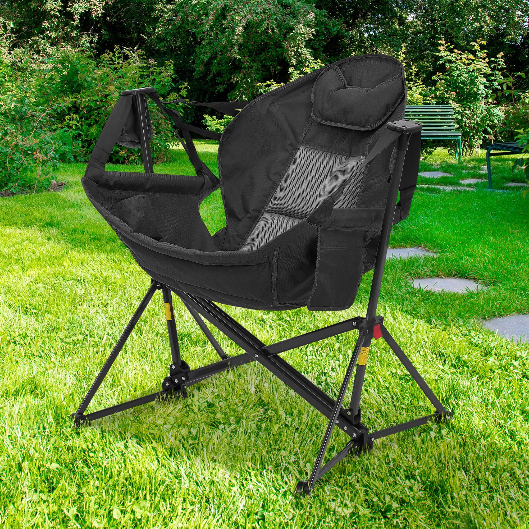 Alt View 3. Ainfox - Ainfox Hammock Camping Chair, Portable Heavy Duty Folding Swing Chair for Adults with Carrying Bag & Optional Footrest - Black-without Footrest.
