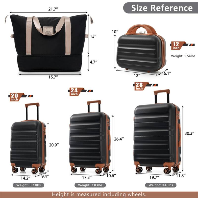 21.7" Size Reference  
13" 10" 12 inch 4.7"  
Weight: 1.54lbs  
15.7" 12" 6.1"  
20 inch 24 inch 28 inch  
20.9" 26.4" 30.3" 14.2" 9.4" 17.3" 10.6" 19.7" 11.8"  
Weight: 5.73lbs  
Weight: 7.83lbs  
Weight: 9.48lbs  
Height is measured including wheels.