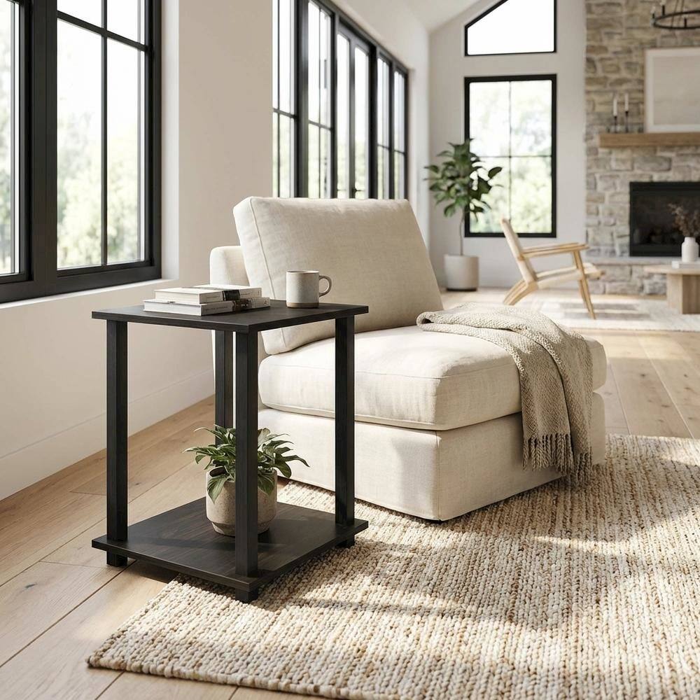 Left. FurniFact - Wood bookcase with sleek design - Espresso/Black.