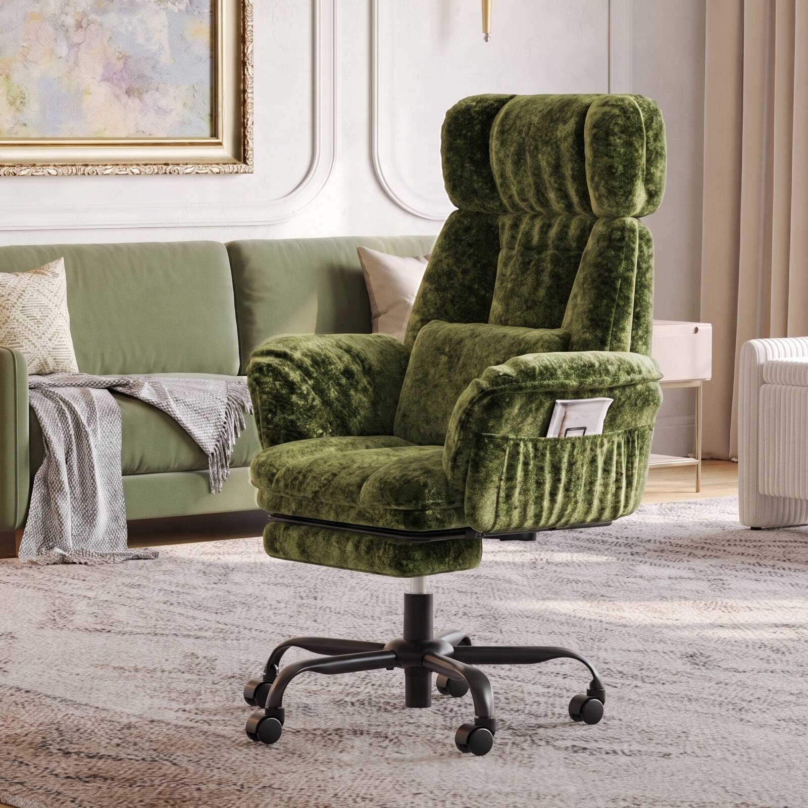 Alt View 6. Bestier - Ergonomic Office Chair with Massage, Adjustable Headrest and Armrest Criss Cross Comfy Vanity Chair for Home Office - Green.