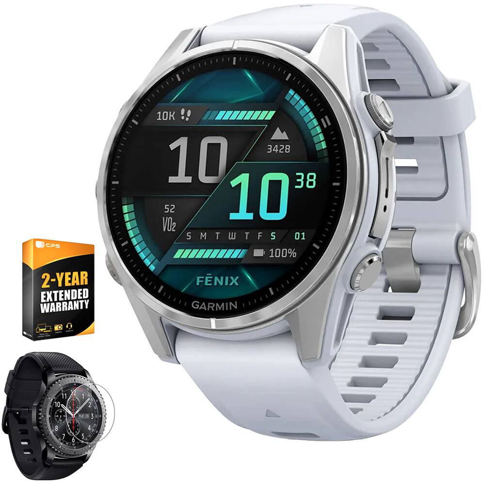 Garmin - Fenix 8 43 mm, AMOLED, Silver w/ Whitestone Silicone Band + Warranty Bundle - Silver - (2024)