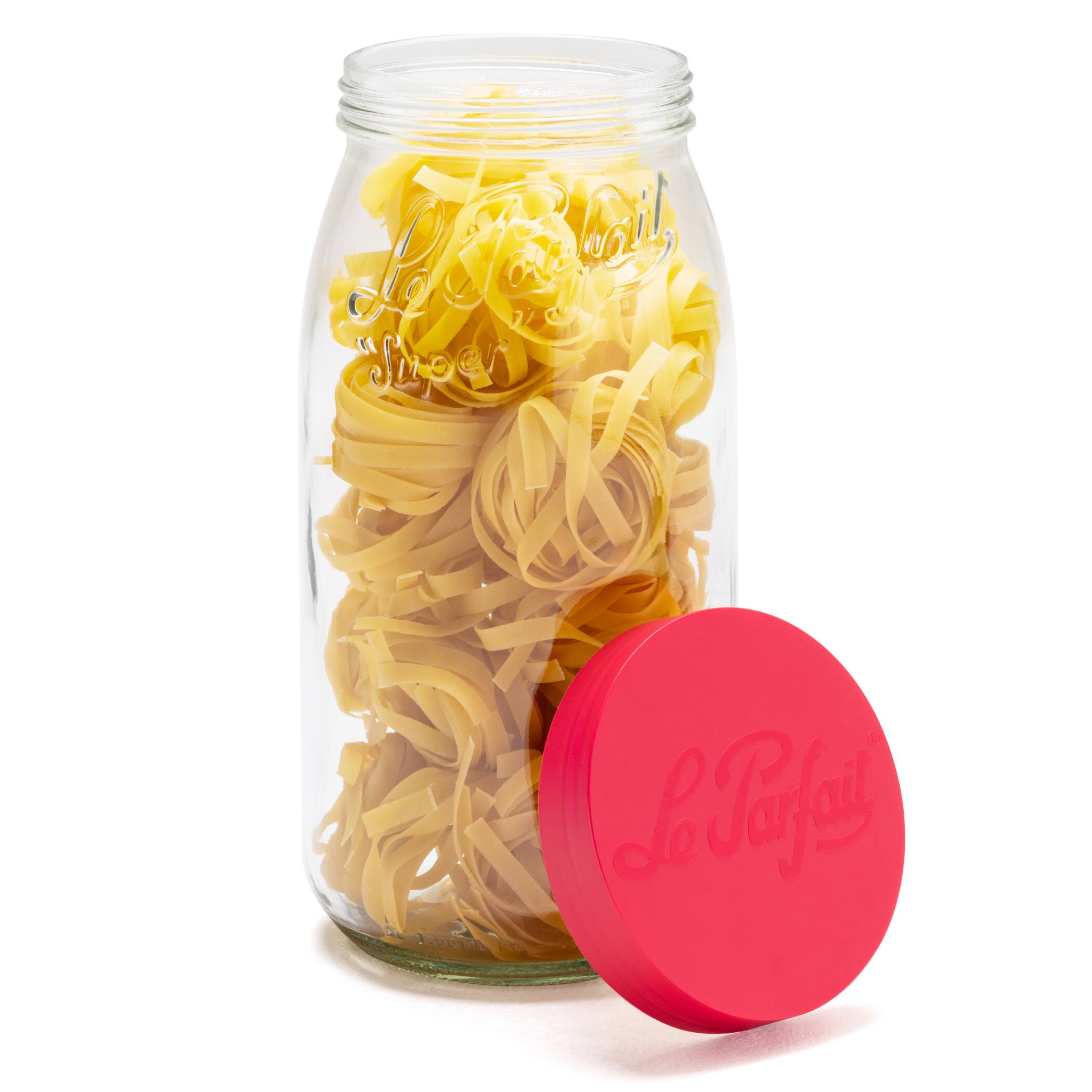 Alt View 1. Le Parfait - Screw Top Jar - 3L Wide Mouth French Glass Canning Jar w/ ColorPlastic Lid, 96oz/3 Quarts (Pack of 3) - RED.