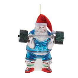 BreeBe - Weight Lifter Santa Ornaments – Set of 6 - Blue, White, Red