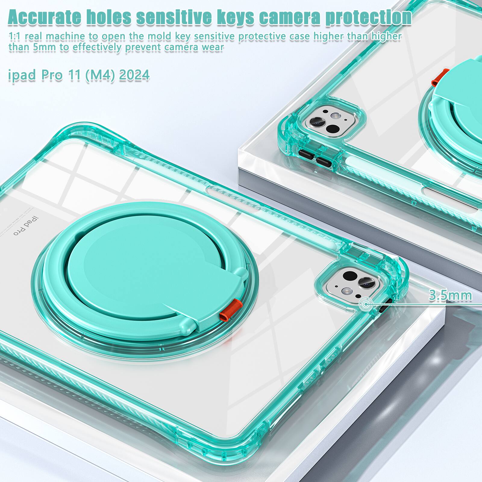 Accurate holes sensitive keys camera protection  
1:1 real machine to open the mold key sensitive protective case higher than 5mm to effectively prevent camera wear  
iPad Pro 11 (M4) 2024  
3.5mm