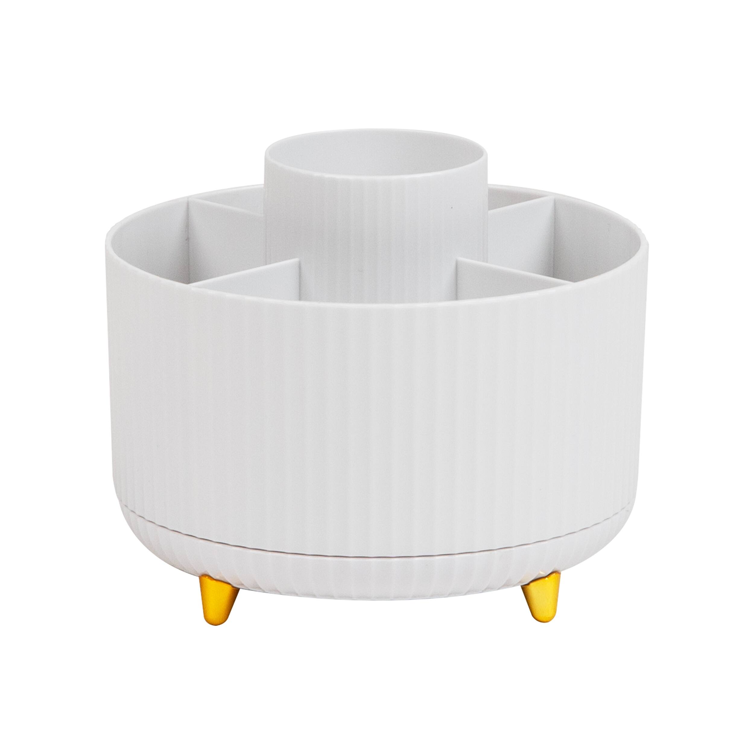 Alt View 6. Mind Reader - Rotating Pen Cup, 5-Compartment Accessory Holder for Desk Supplies, Desktop Organizer, Plastic - White.