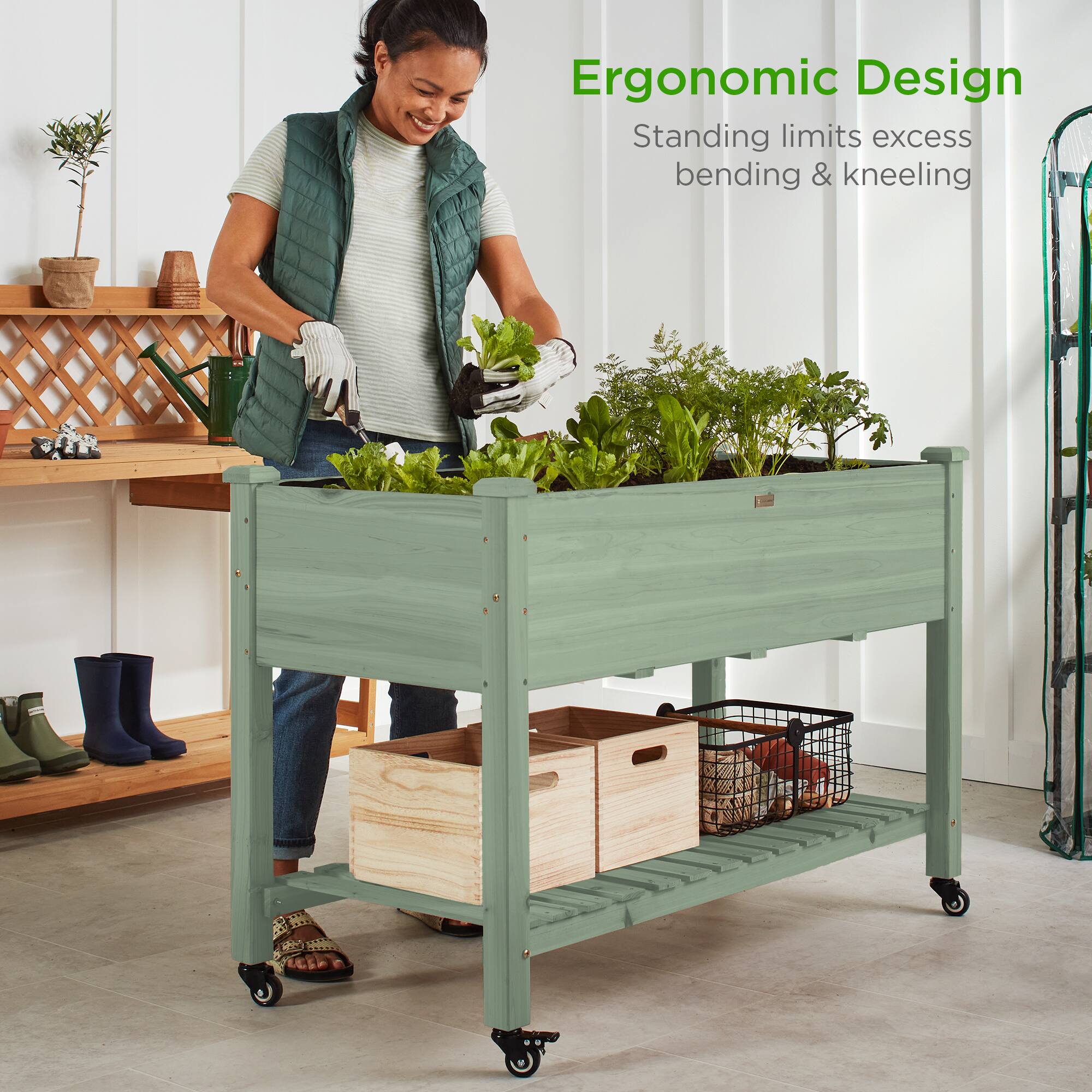 Ergonomic Design  
Standing limits excess bending & kneeling