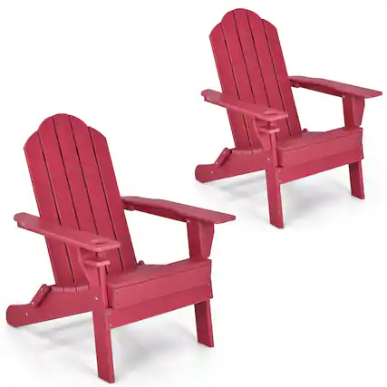 Front. Costway - Costway 2PCS Patio Folding Adirondack Chair Weather Resistant Cup Holder Yard - Red.