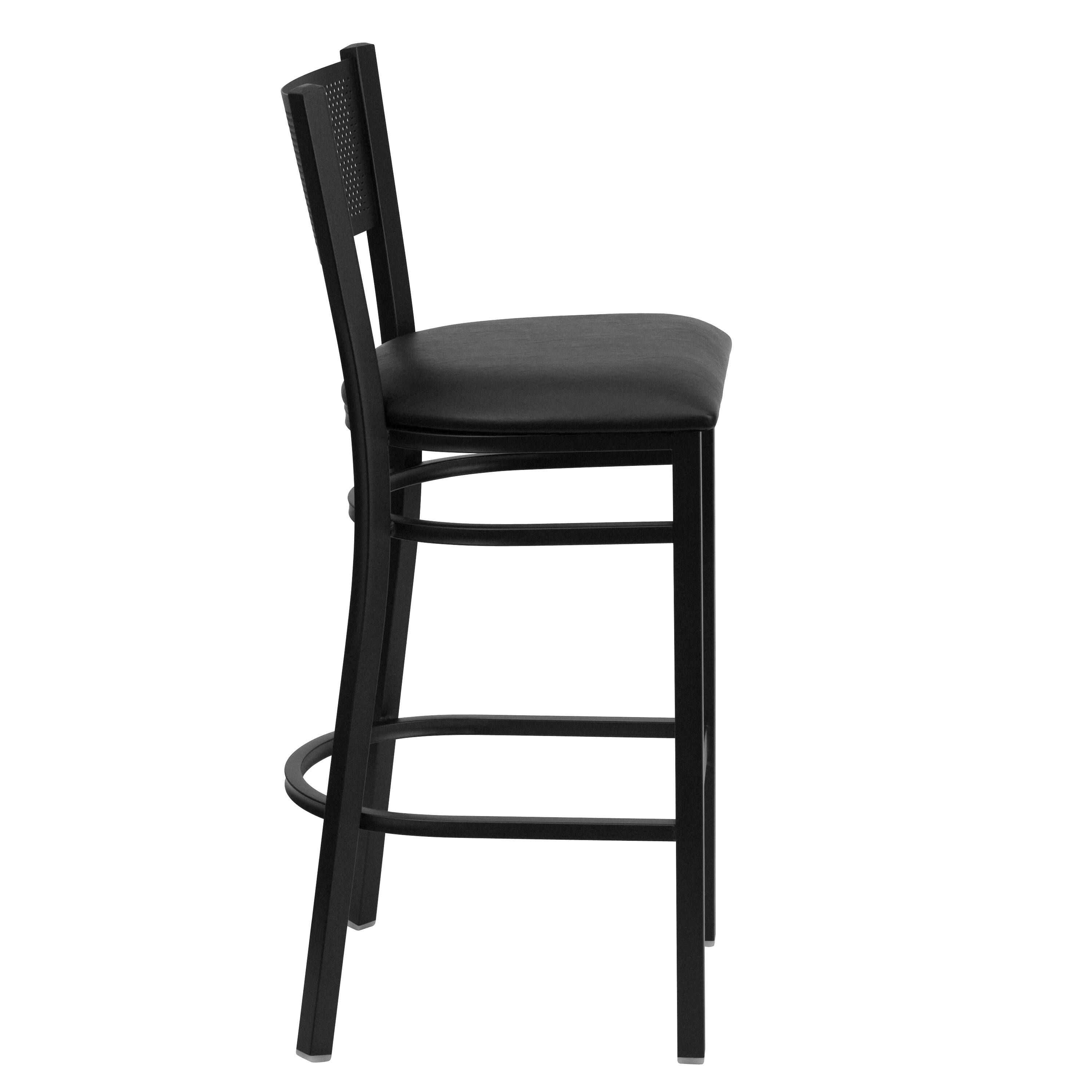 Alt View 3. Emma + Oliver - Grid Back Metal Restaurant Dining Barstool - Black Vinyl Seat/Black Metal Frame.