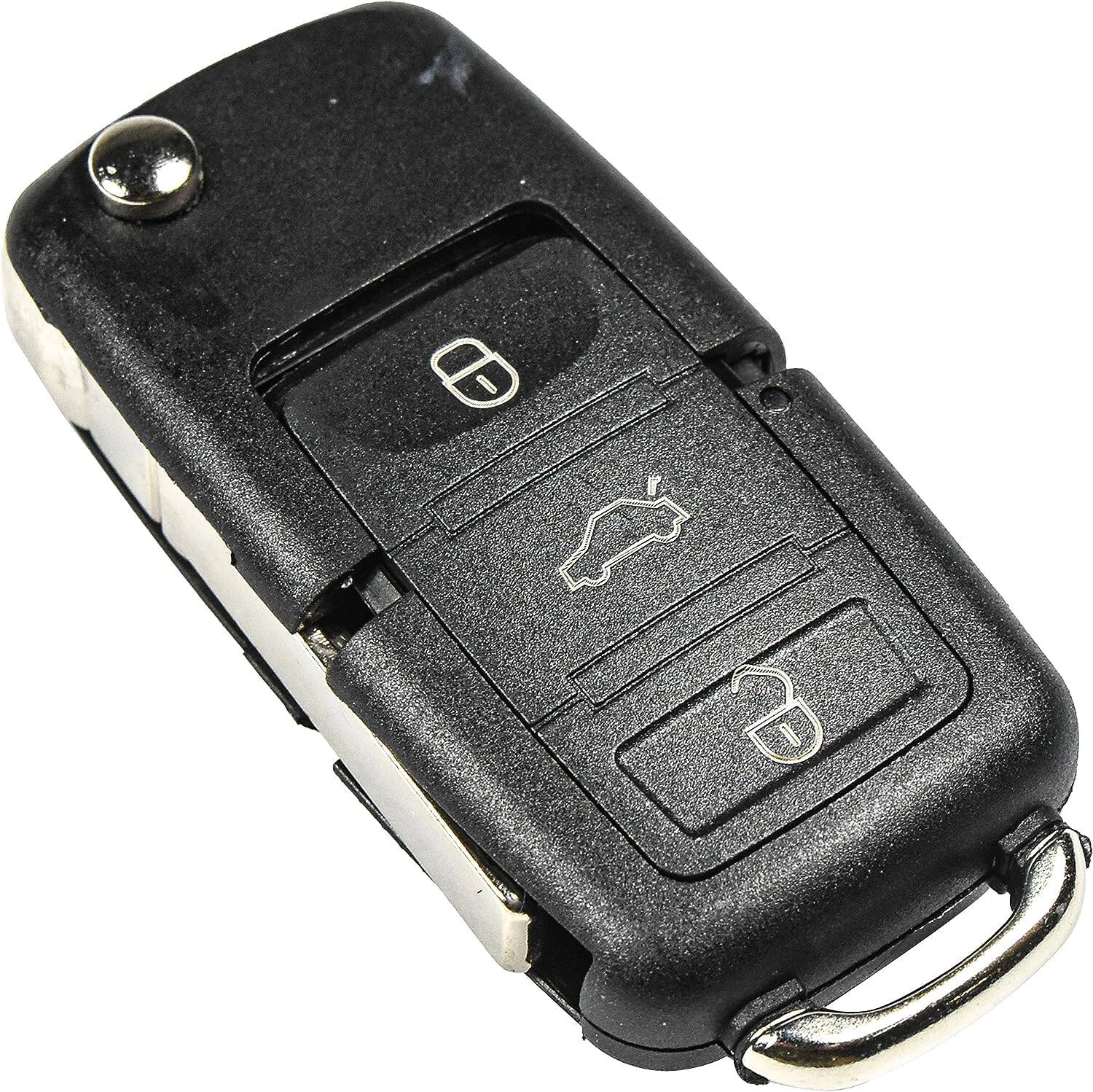 Back. HQRP - Folding Flip Key Fob Shell Case, 4-Button Remote Housing, CR2032 Battery, VW Beetle Jetta Golf Passat - Black.