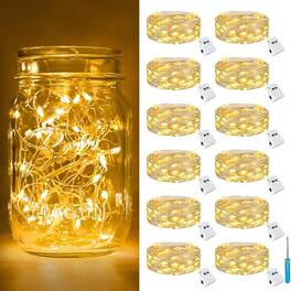 THIRSTY TURTLE - 12-Pack 7ft Battery Operated Fairy Lights, 20 LEDs, Warm White, Silver Wire