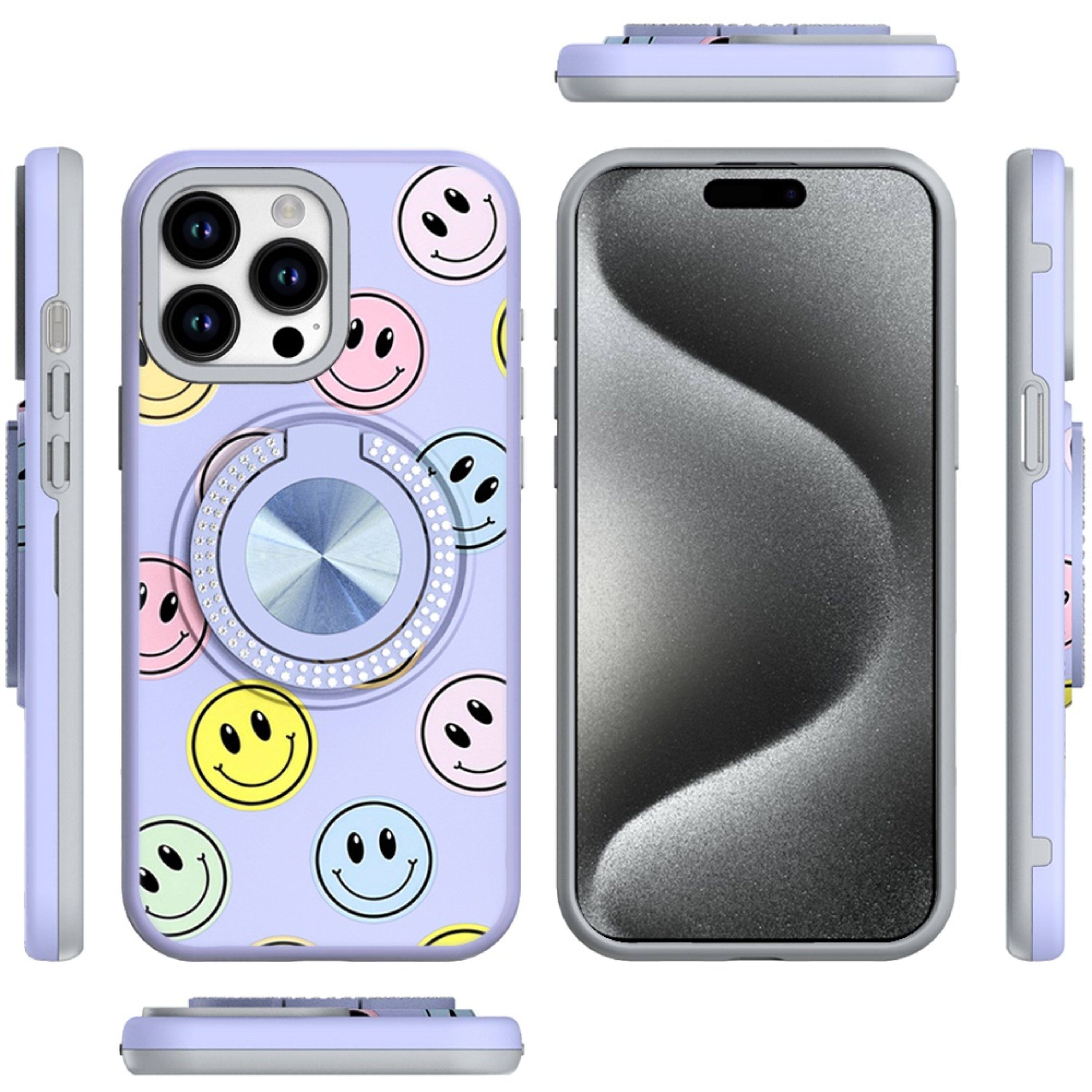 Angle. Kitcheniva - Printed Bling Stand Case With 2 Tempered Glass For iPhone 15 Pro Max 5 - Multicolor.