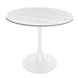LeisureMod - Bristol 36" Round Contemporary Dining Table - MDF Circular Top & White Metal Pedestal Base for Kitchens - MDF - Light Natural