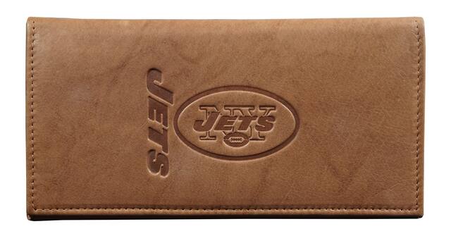 Front. Rico Industries - New York NY Football Jets Embossed Brown Checkbook Cover - Multi.