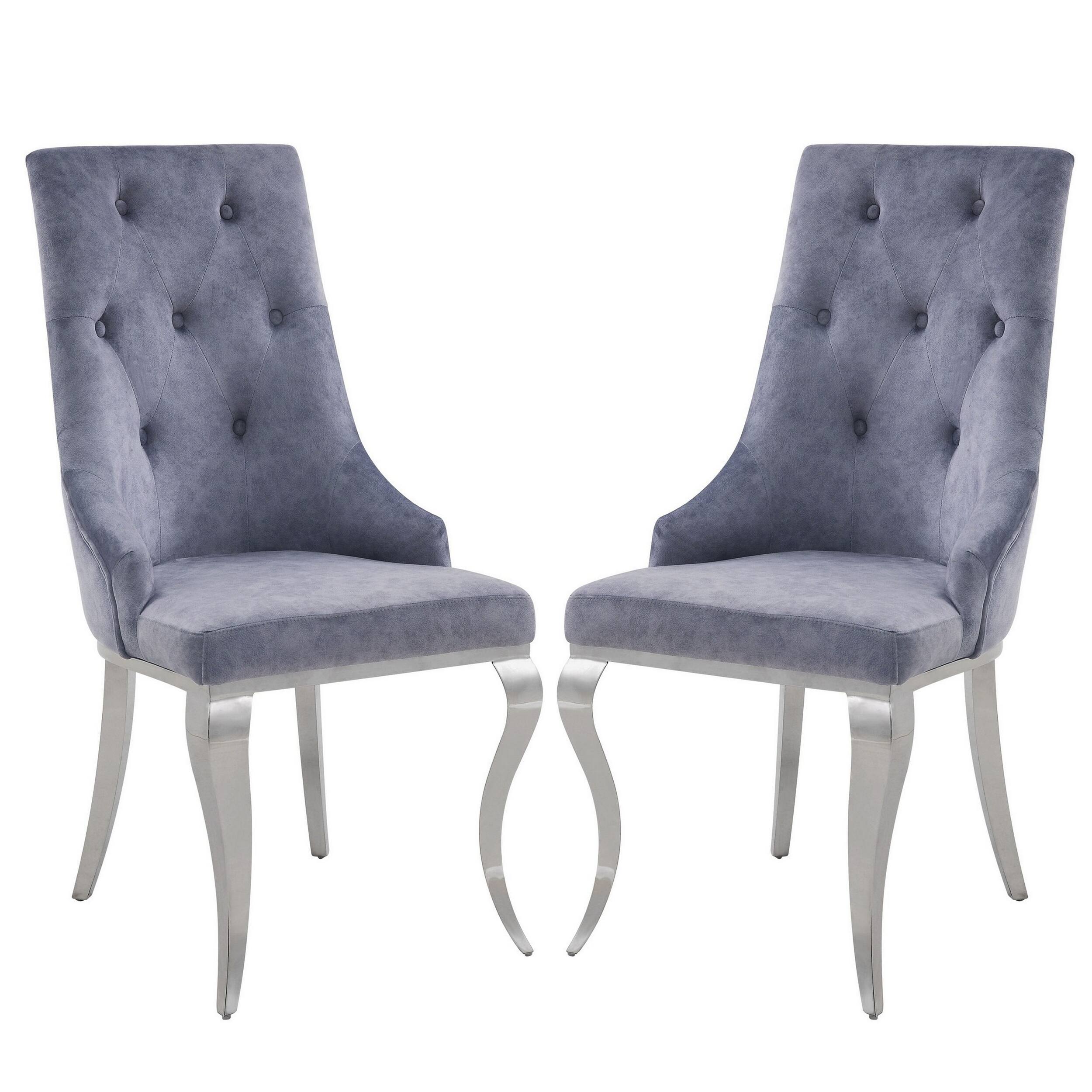 Manhattan Lane - Side Chair with Button Tufting and Metal Legs, Set of 2 - Gray and Silver