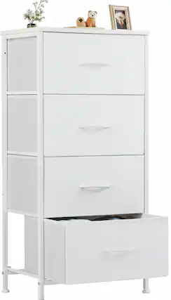 Front. AOITUN - Nightstand Small Bedroom Dresser 4 Fabric Drawers for Dorms and Bedrooms - White.