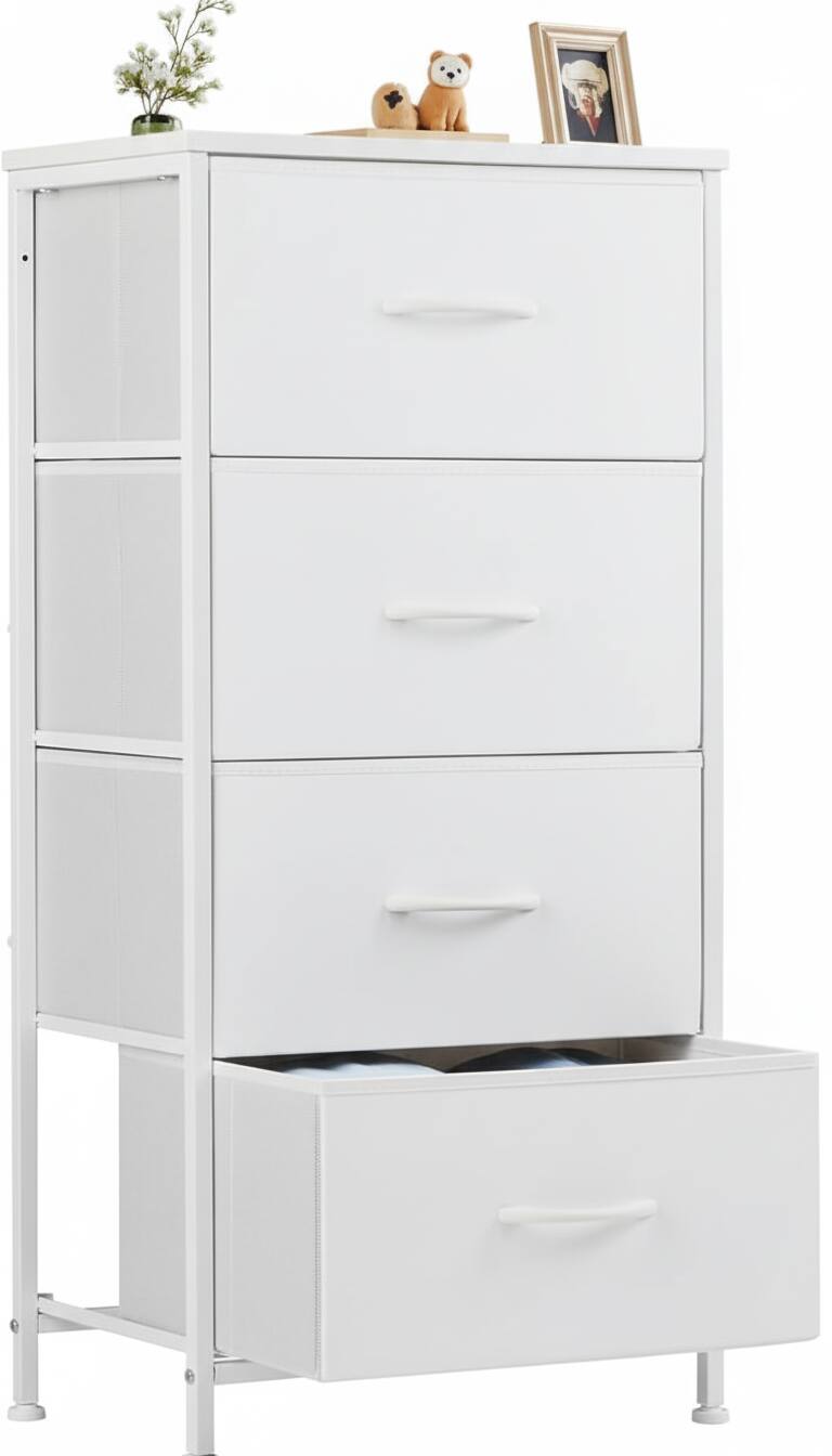 Front. AOITUN - Nightstand Small Bedroom Dresser 4 Fabric Drawers for Dorms and Bedrooms - White.