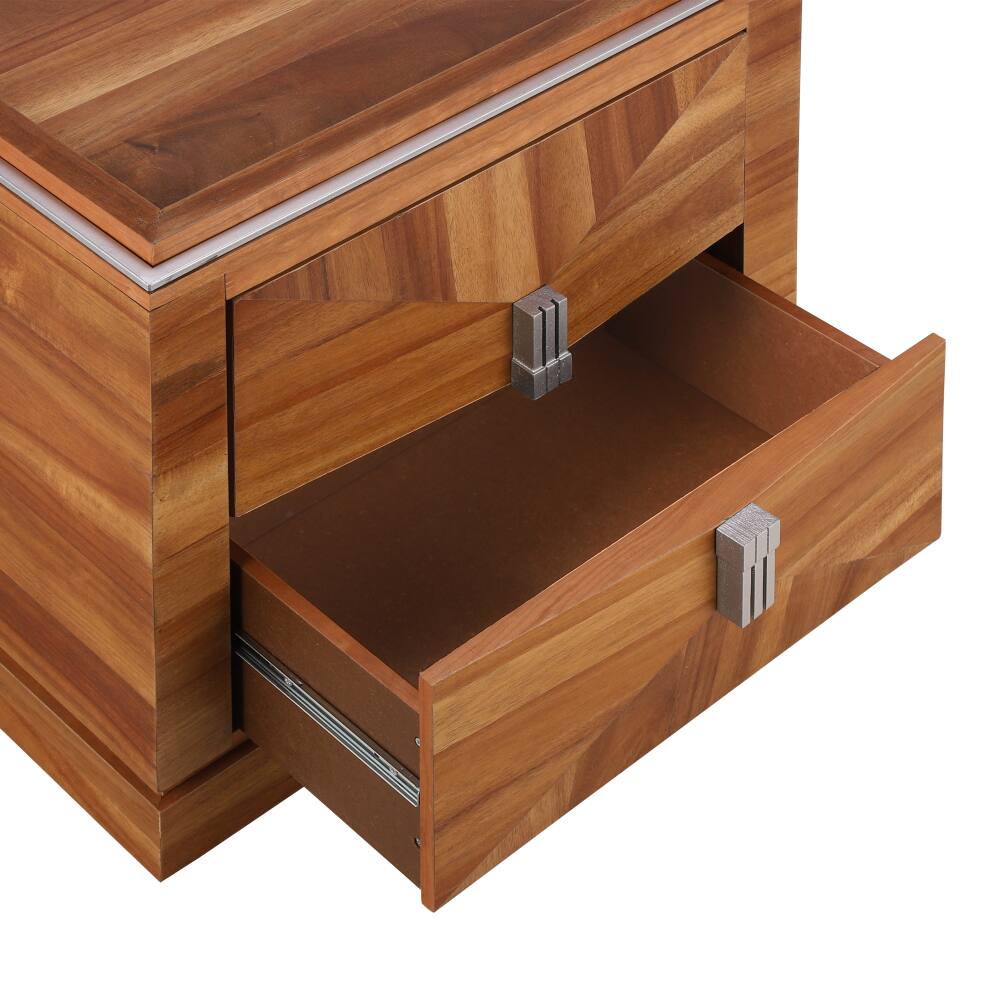 Alt View 3. JUJABU - Mid-Century Modern Nightstand with 2 Drawers Storage, Heavy Duty Base for Bedroom, Light Brown - Light Brown.