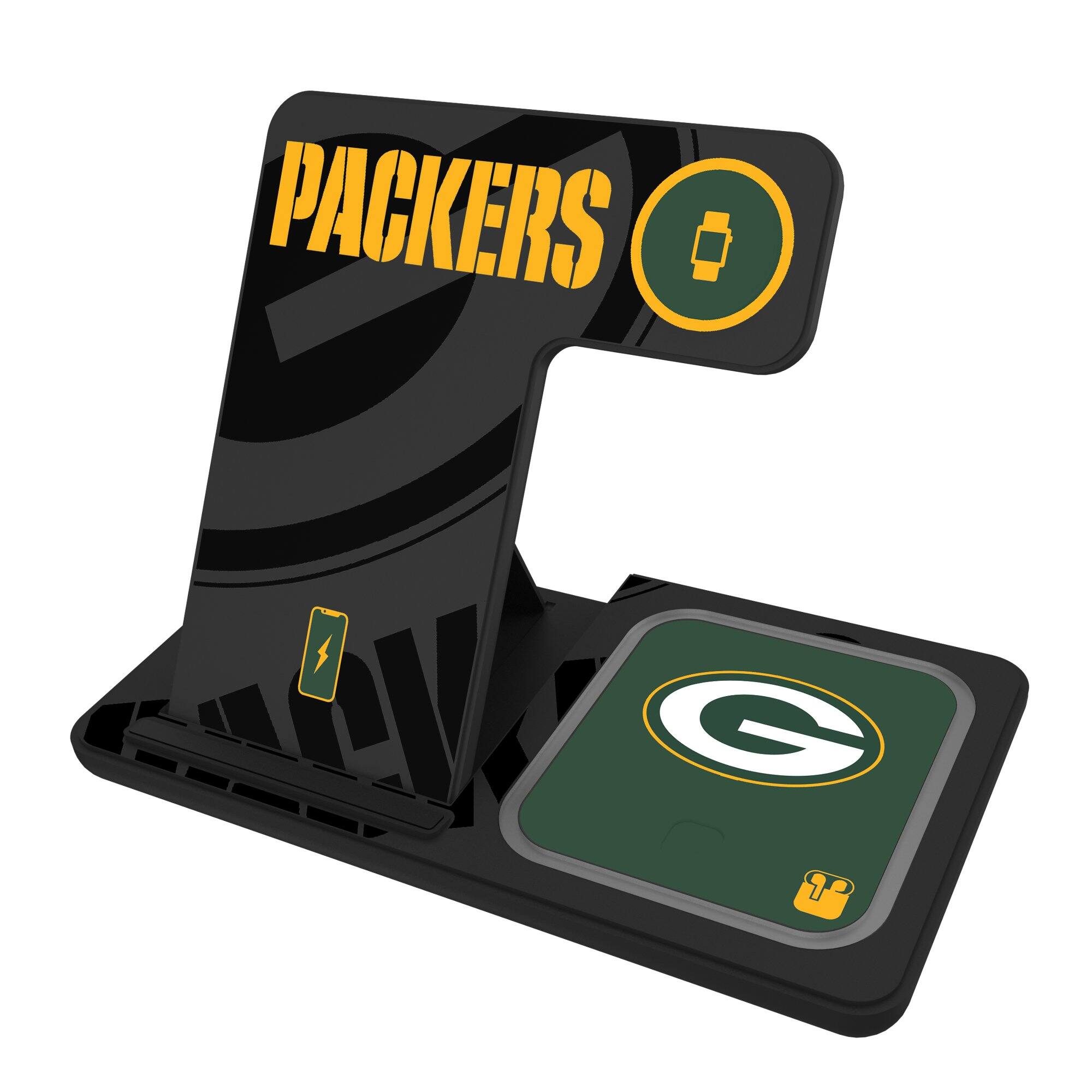 Front. Keyscaper - Green Bay Packers 3-In-1 Wireless Charger - Multicolor.