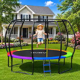 GVDV - Outdoor Trampoline, 10ft Backyard Recreational Trampoline with Enclosure for Kids & Adults - Multicolored