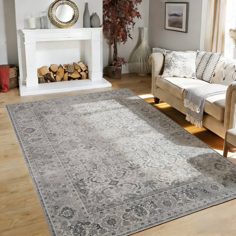 Angle. RYHNUYNE - 5x7 Area Rugs Living Room Rug Washable Vintage Boho Rug No Slip Stain Resistant Soft Carpet Indoor Floor Floral Carpets - Painting.