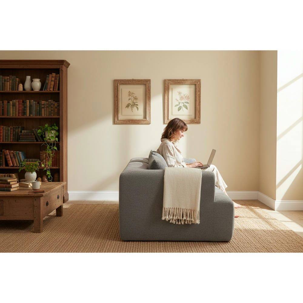 Alt View 7. Kadyn - 96" Full-Foam Modular Sectional Sofa, 2-Piece Boucle Cloud Couch, Compressed Shipping, Gray - Gray.