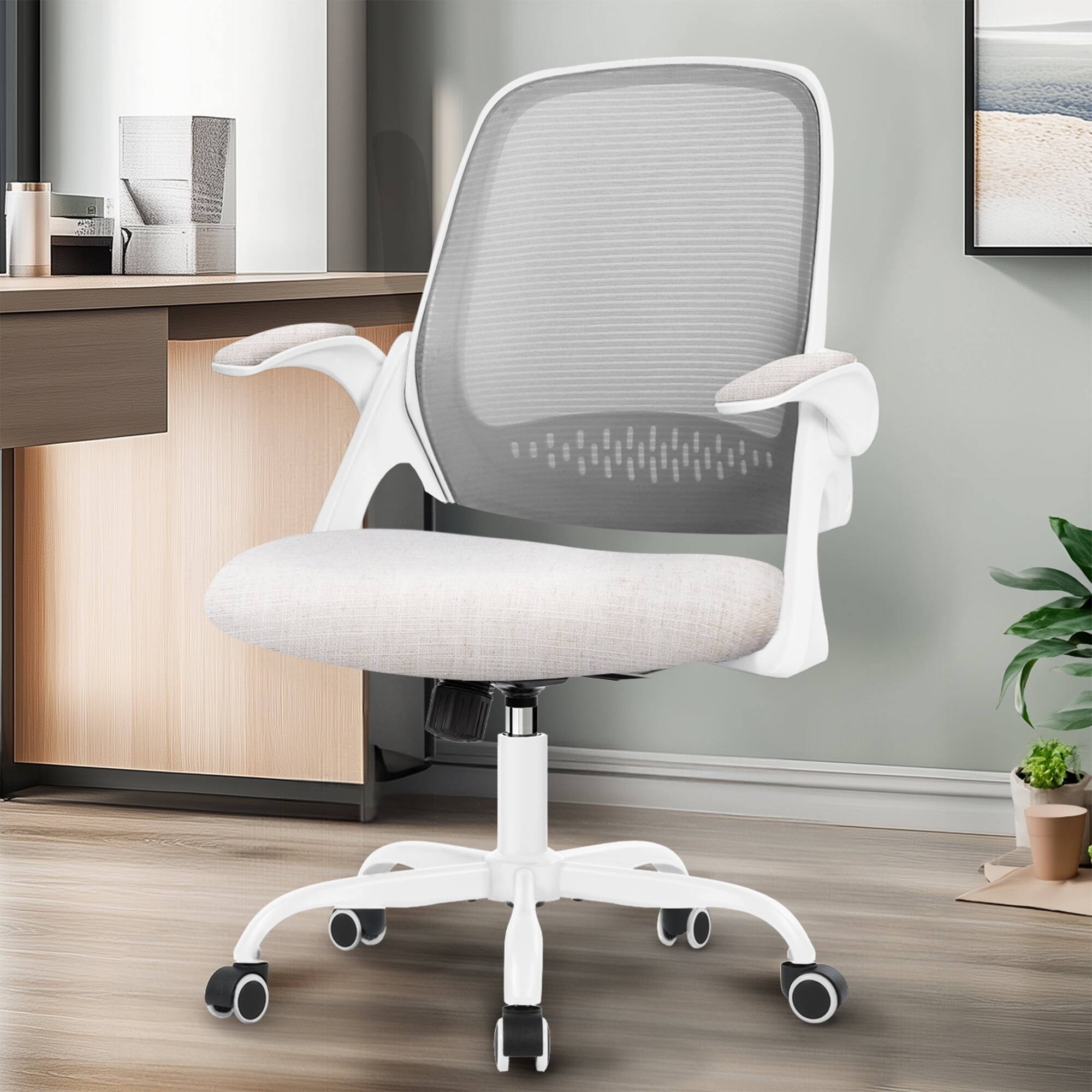Alt View 6. Neo Chair - Office Chair Desk Computer Mesh Ergonomic Chair with Flip-up Arms Comfy Lumbar Support Adjustable Height Rolling Wheels - Steel Base-Ivory.