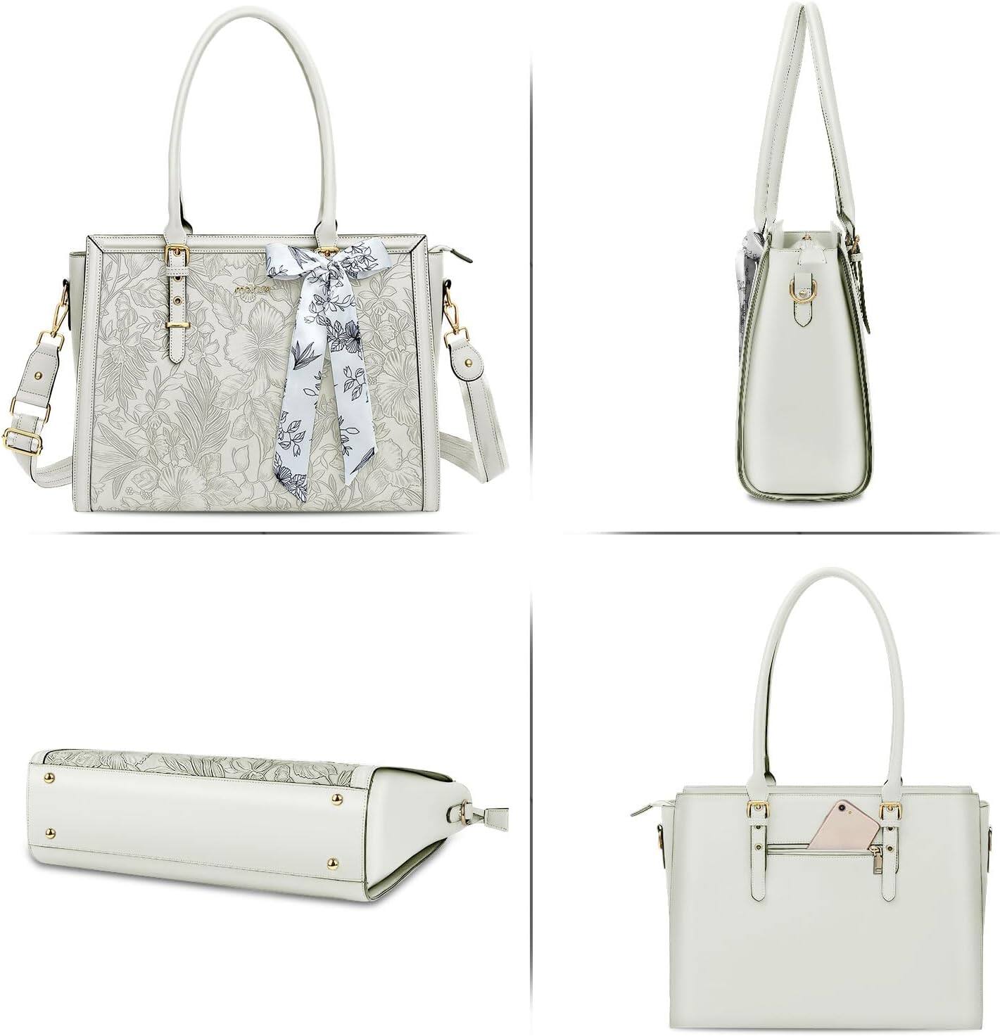 Alt View 2. mosiso - Laptop Bag for Women 15-15.6 inch PU Leather Tote Bag Work Briefcase Computer Bags - Beige.