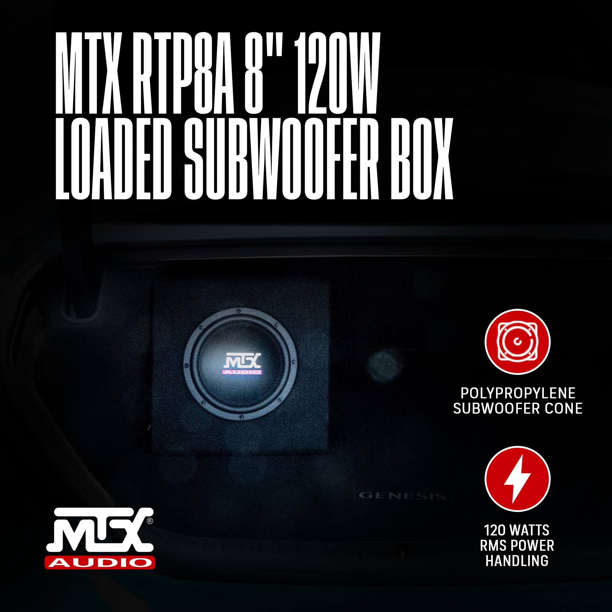 MTX RTP8A 8" 120W LOADED SUBWOOFER BOX

- POLYPROPYLENE SUBWOOFER CONE
- 120 WATTS RMS POWER HANDLING