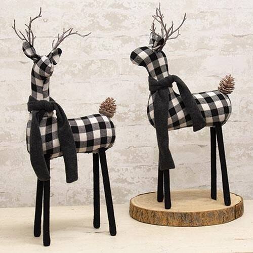 Angle. BreeBe - *Black & White Plaid Deer 20" H 2 Asstd. - Black, White.