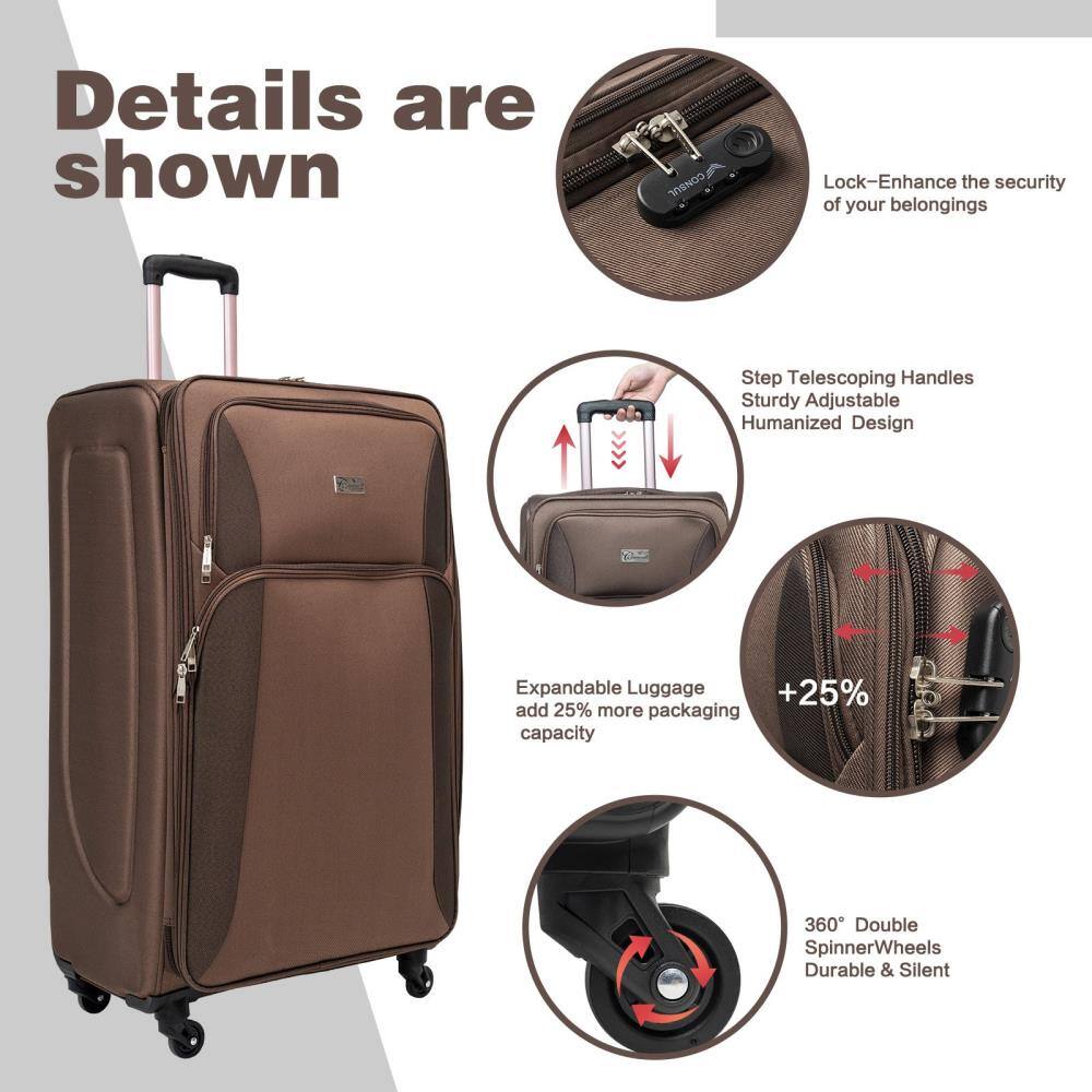 Details are shown

- Lock - Enhance the security of your belongings
- Step Telescoping Handles - Sturdy Adjustable Humanized Design
- Expandable Luggage - +25% more packaging capacity
- 360° Double SpinnerWheels - Durable & Silent