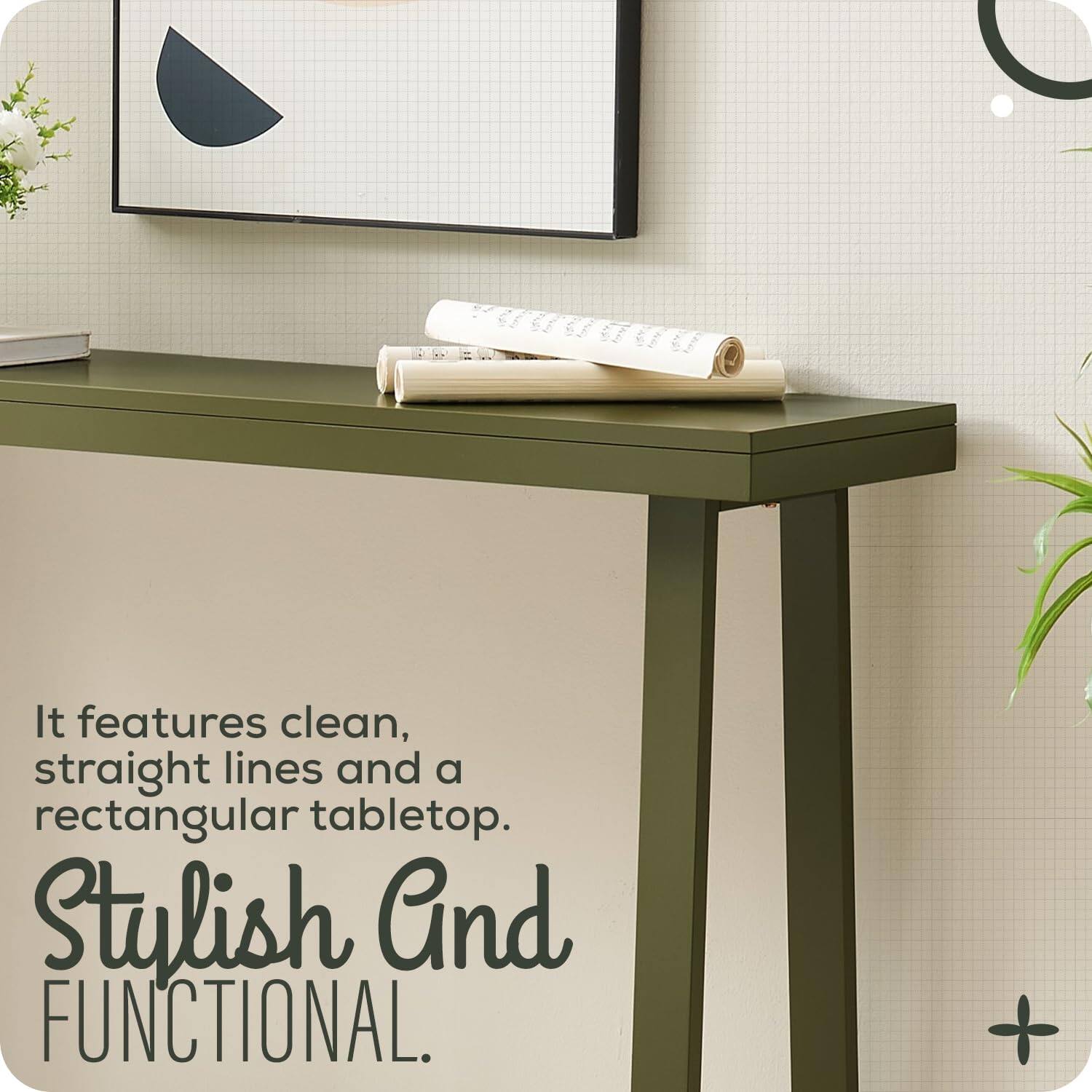 It features clean, straight lines and a rectangular tabletop.

Stylish And FUNCTIONAL.