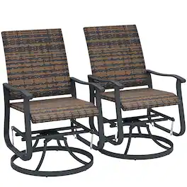 Outsunny - Patio Glider Chair Set of 2, Wicker Rattan Outdoor Swivel Chair with Steel Frame, High Back, Armrests, Porch Glider - Brown