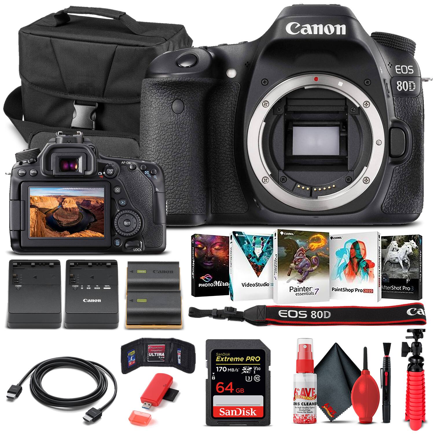 Canon EOS 80D AF-ON  
Canon PHOTO  
HTMira  
VideoStudio 1  
Painter 7  
PaintShop Pro F essentials  
AfterShot Pro 3  
SanDisk Extreme PRO 170 MB/s 64 GB  
SanDisk KAVE  
CLEANER  
KAVE  
ESTRONI