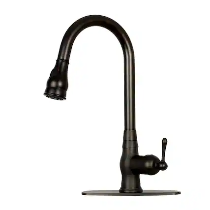 Front. Akicon - Akicon Solid Brass One-Handle Kitchen Faucet with Pull Down Sprayer in Oil Rubbed Bronze - Oil Rubbed Bronze.
