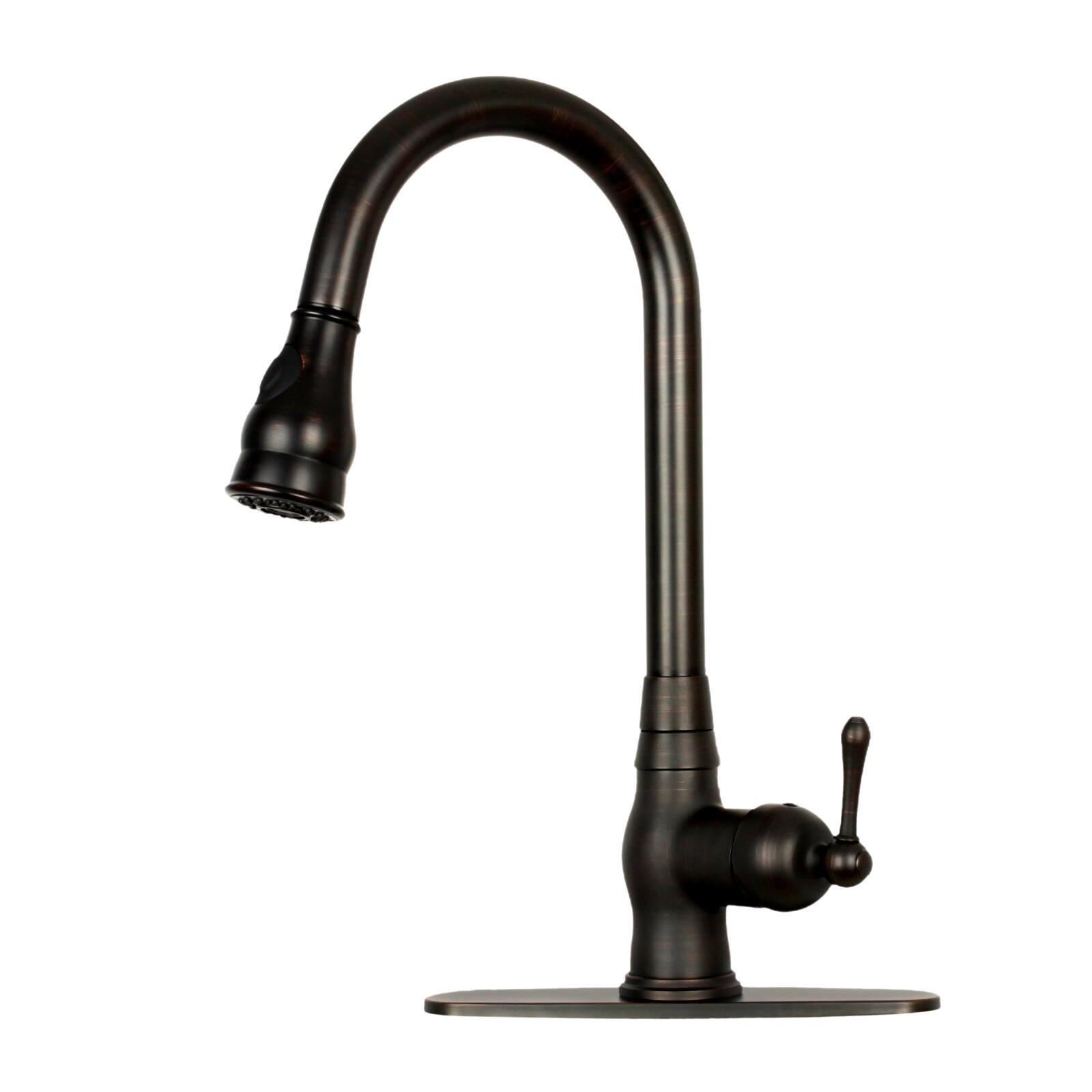Solid Brass One-Handle Kitchen Faucet with Pull Down Sprayer in Oil Rubbed Bronze