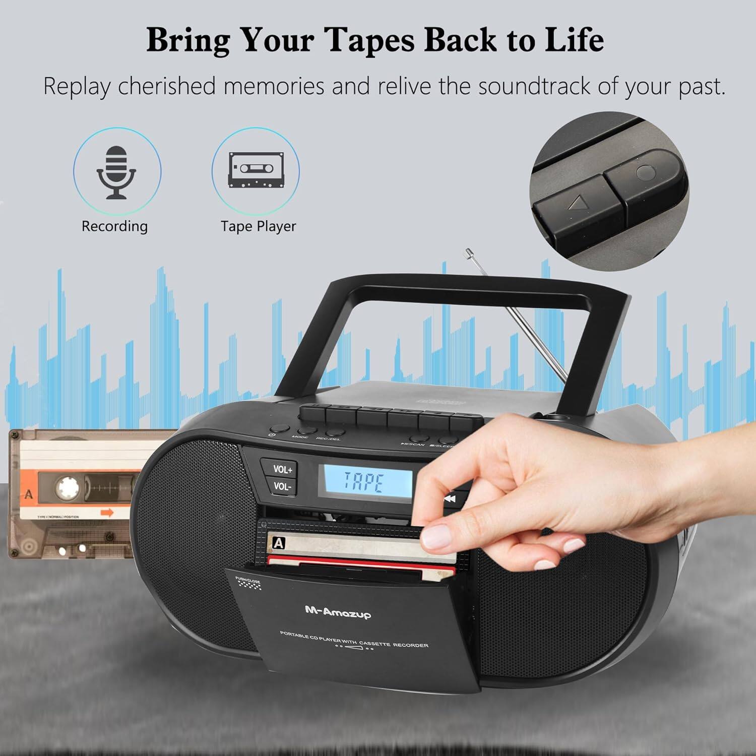 Bring Your Tapes Back to Life

Replay cherished memories and relive the soundtrack of your past.

Recording Tape Player

VOL+ VOL- TAPE A A - M- Amozup PTBS - ETTS . RECUSR