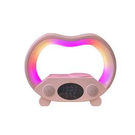 PRIMEPLUS - RGB 6-in-1 5W Night Light with Bluetooth Speaker Charging Stand Alarm Clock Time Display for Bedroom Bedside - Pink