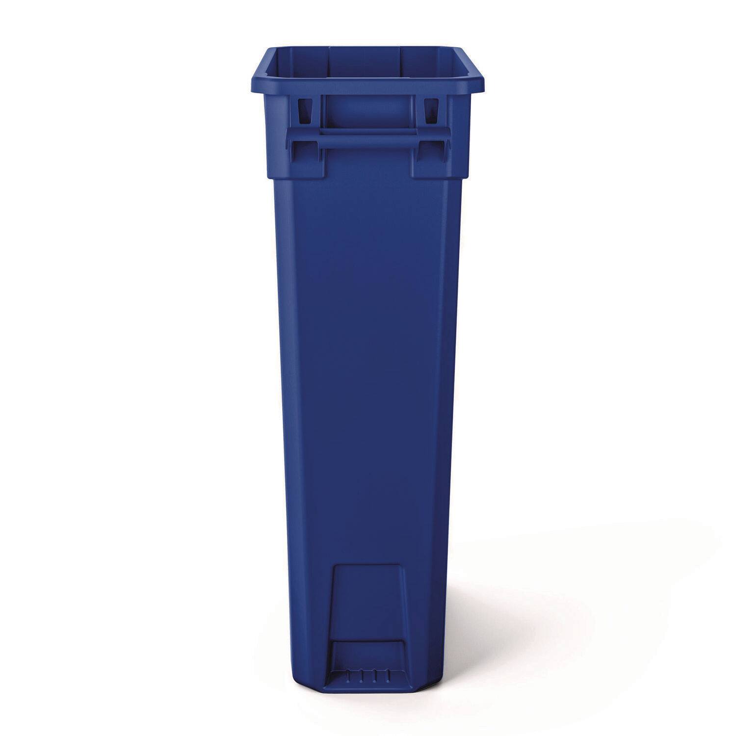 Left. Suncast - 23 Gallon Resin Slim Recycling Trash Can, Plastic, Blue/White.