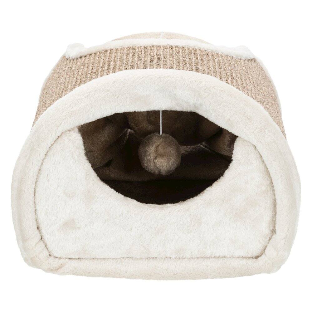 Alt View 2. TRIXIE - Sisal & Plush 1-Level Cat Condos with Scratching Surface, Tunnel & Cat Toy - Cream.