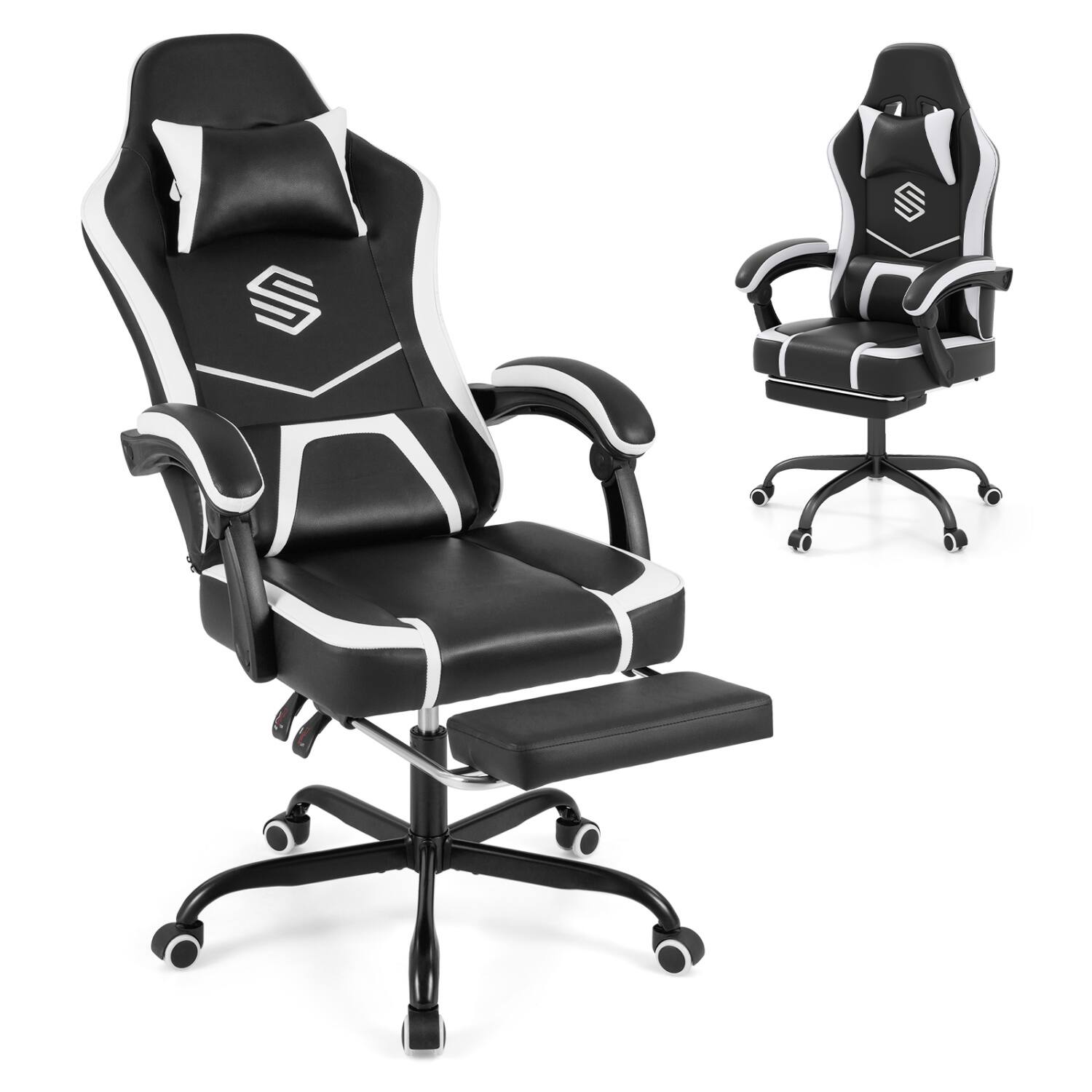 Left. WELLFOR - Gaming Chair Height Adjustable Computer Chair with Headrest Ergonomic Office Task Chair - Black.