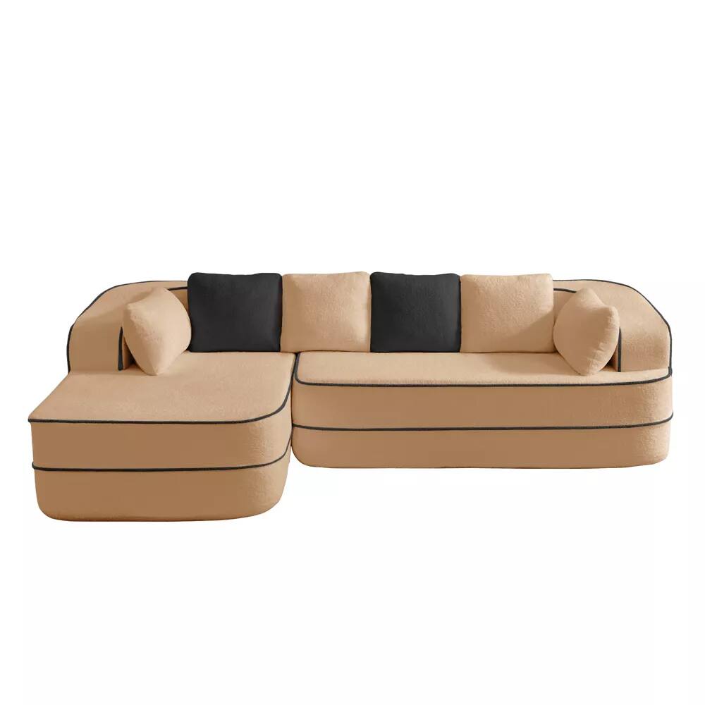 Alt View 6. Aukfa - 106" Fluffy Teddy Fabric Oversized Modular Sectional 3-Seats Sofa with L-Shaped Chaise for Living Room - Camel.
