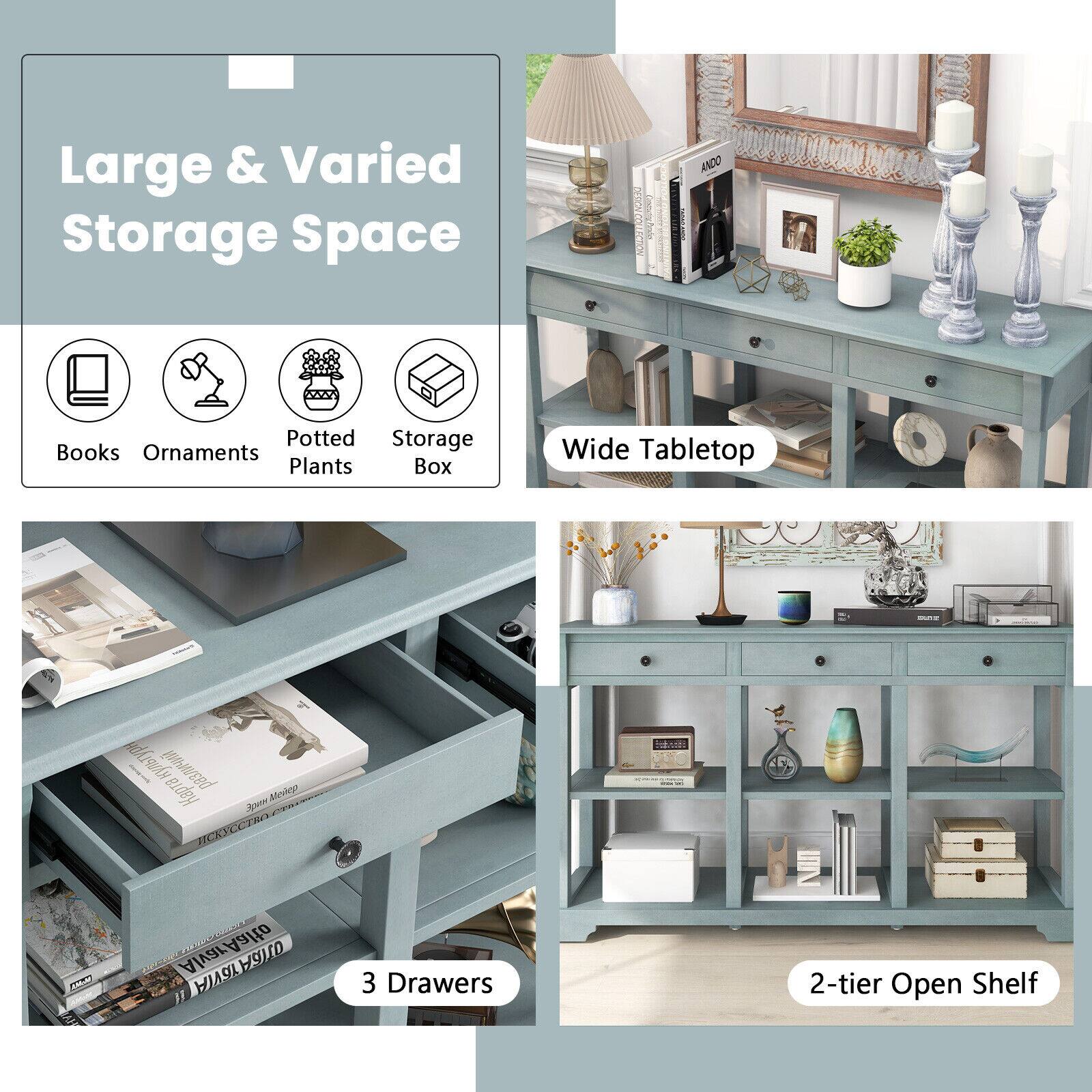 Large & Varied Storage Space
Books
Ornaments
Potted Plants
Storage Box
Wide Tabletop
3 Drawers
2-tier Open Shelf