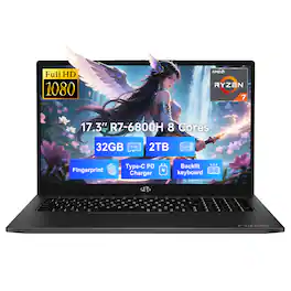 NIMO - 17.3" IPS FHD-Gaming-Laptop, 8 Cores AMD Ryzen 7 6800H 32GB DDR5 RAM 2TB SSD 4.7GHz Fingerprint 100W - Black