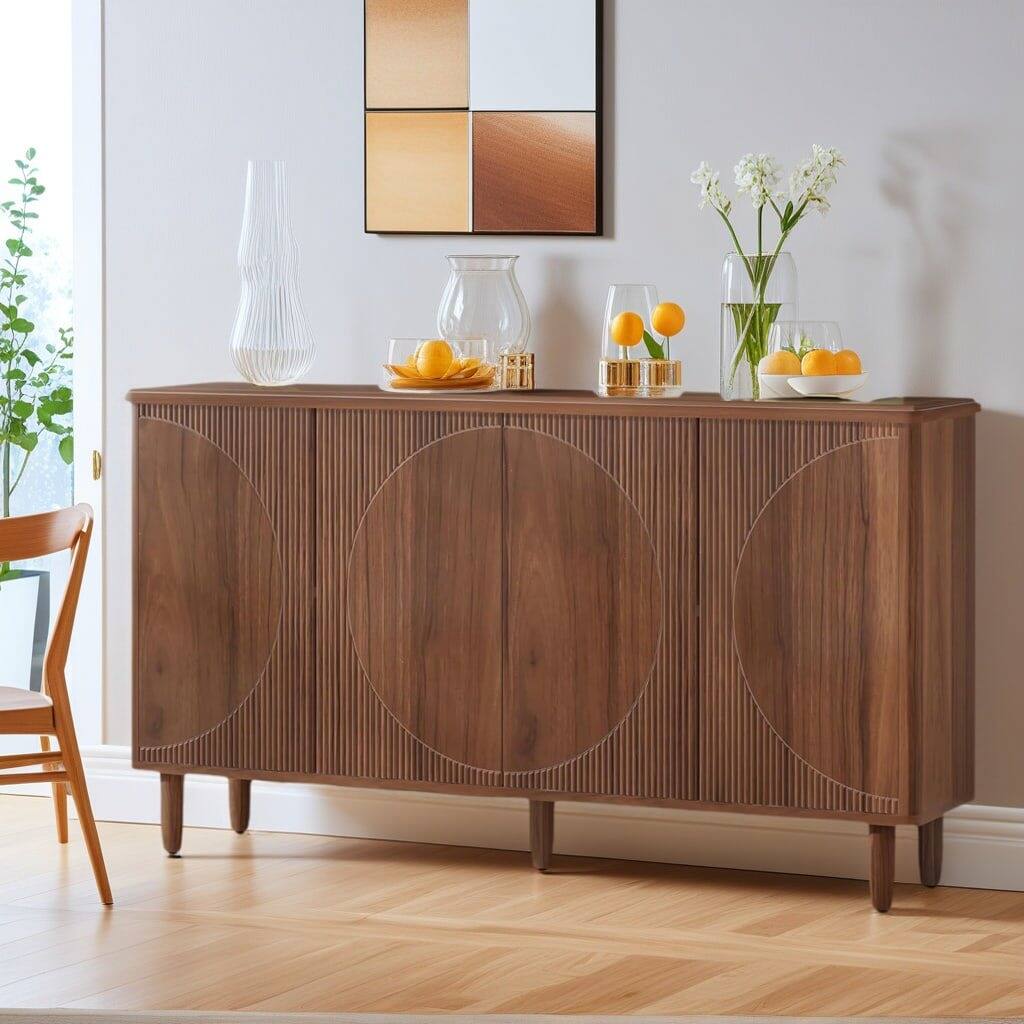 Back. Kadyn - Kadyn 59.4" Sideboard Buffet with Doors, Stylish Storage Cabinet for Dining Room or Living Space, White - Brown.
