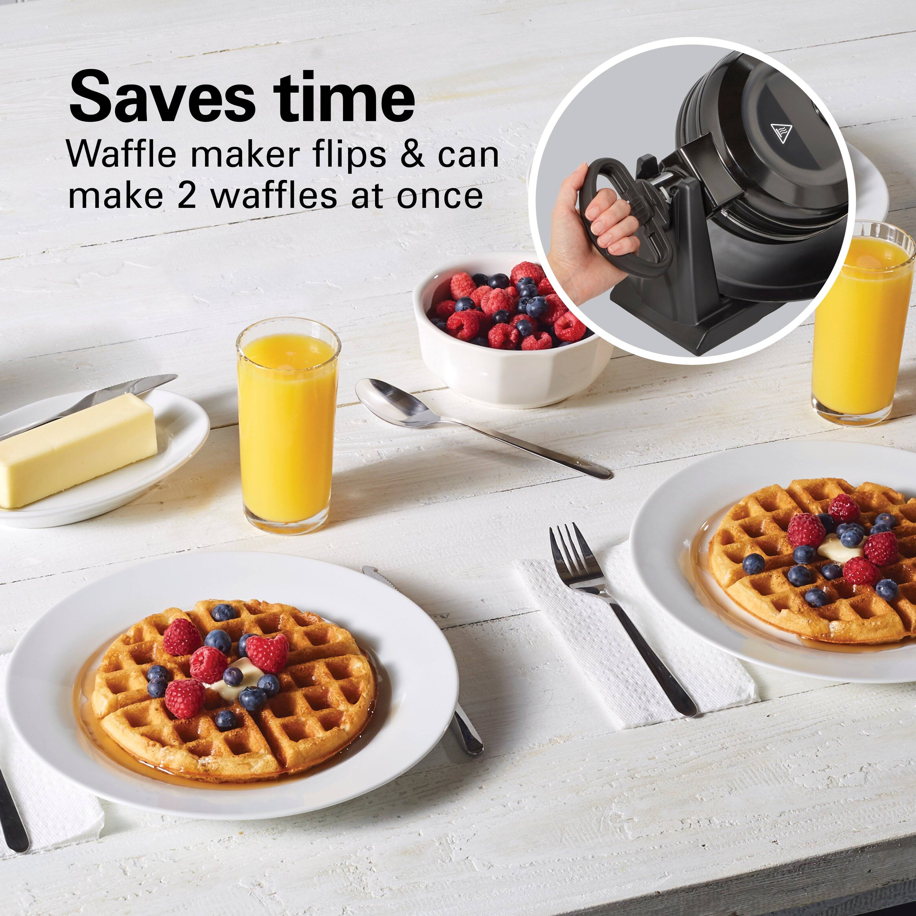 Saves time  
Waffle maker flips & can make 2 waffles at once